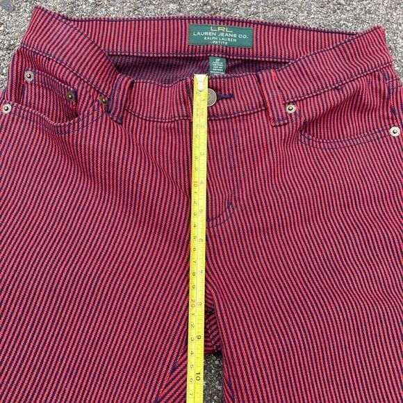 Ralph Lauren LRL, Red & Navy Pinstripe Pants Modern Straight Leg Denim 2P Petite - Picture 4 of 12